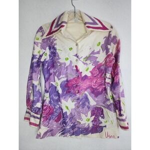 Vintage Vena Floral Print Button Up Casual Top Signature 70s Retro Size 10
